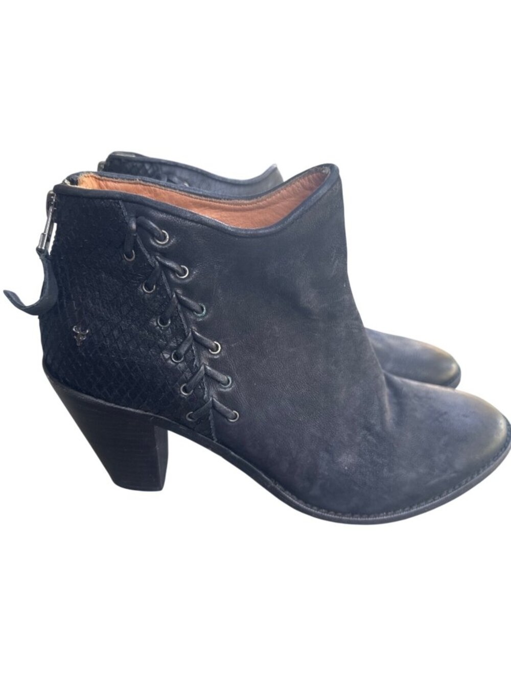 HS Trask Womens 7.5 M Black Leather Lace Up Side Zip Ankle Boots Block Heel